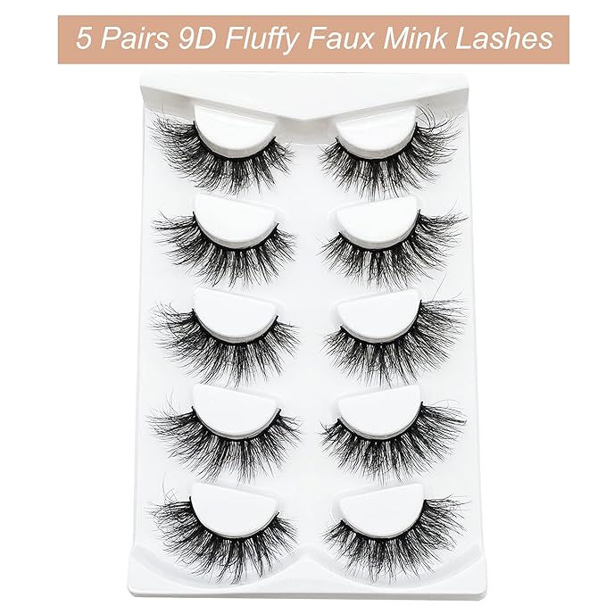 False Eyelashes Fluffy Dramatic 20-22mm Long Faux Mink Wispy Silk Fake Eye Lashes 5 Pairs Pack