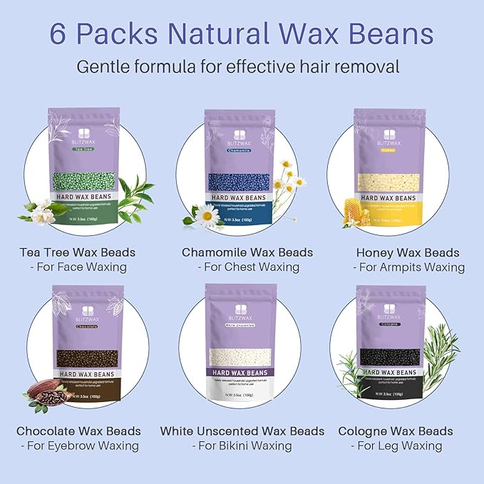 BLITZWAX Brazilian and Bikini Waxing Kit for Men, Hard Wax Warmer for Face, Legs, and Body, At Home Hair Removal Kit, Beginner Friendly, Quick Heating, 30 Nose Wax Sticks