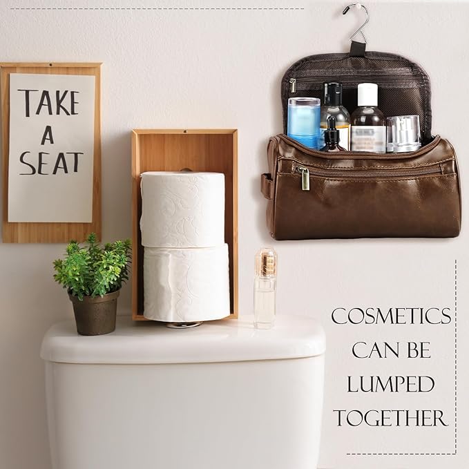 Aliceset 6 Pcs Groomsmen Gift Groomsmen Toiletry Bags Set of 6 Leather Toiletry Bag for Men with Hook Leather Wedding Proposal Bag with Side Handle Father Gift(Dark Brown, Black, Brown)