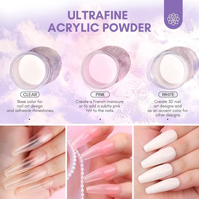 SAVILAND Acrylic Nail Kit with Drill: Professional Clear Pink White Acrylic Powder and Liquid Set with Nail Drill Nail Brush for beginner Acrylic Application for Home Salon DIY Nail Extension