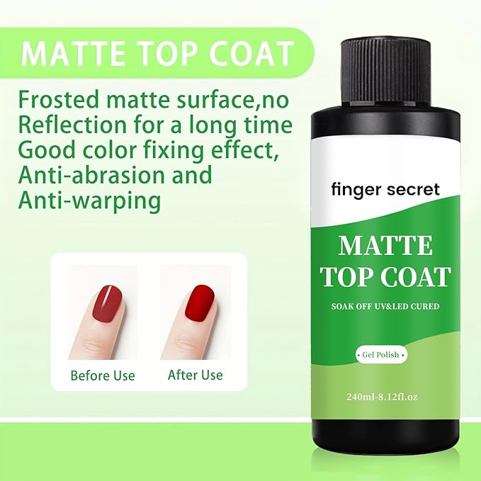 240ml/8floz Matte Top Coat for Gel Nail Polish,Fashion Matte Nail Polish,Nail Supplies for DIY in Salon or Home Use.