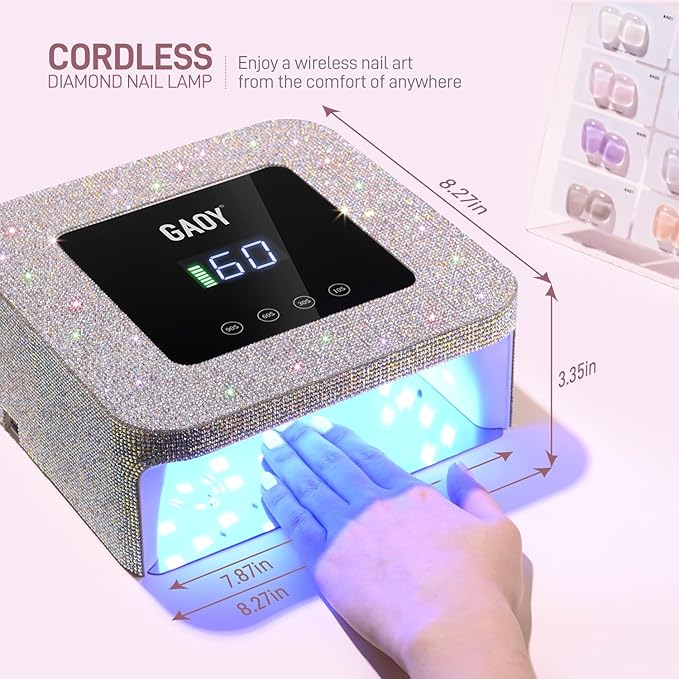 GAOY Cordless UV LED Nail Lamp for Gel Nails, Rechargeable UV Light, Professional Nail Dryer with 4 Timers, Automatic Sensor and Sensitive Mode for Fast Curing, AB Diamond