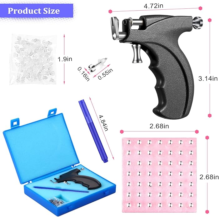 Chumia 157 Pcs Ear Piercing Gun Tool Set Stainless Steel 36 Pairs Studs 98 Earrings 22 Nose Studs Nose Navel Piercing Machines for Salon Home