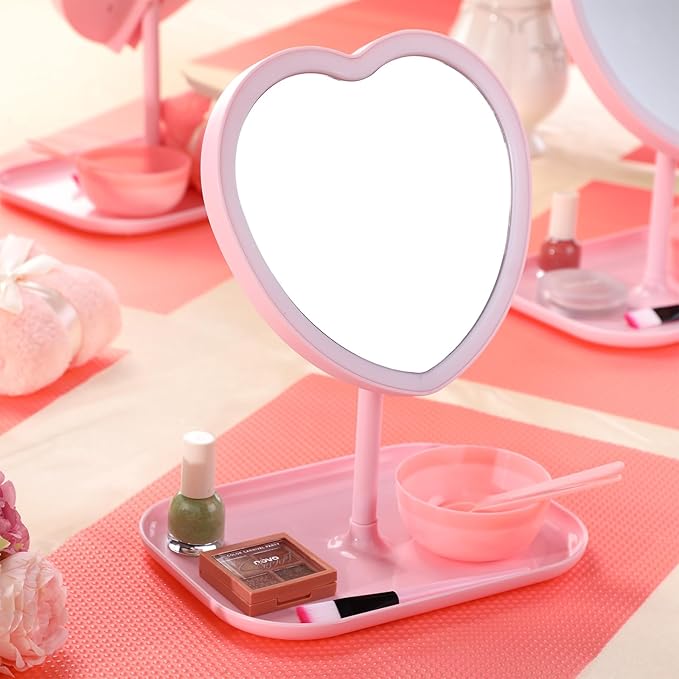 8 Pcs Spa Party Supplies 8 Heart Shaped Mirror Spa Party Mirror for Girls Sleepover Party Favors Makeup Mirror for Spa Party Sleepover Party Slumber Birthday Party Favor