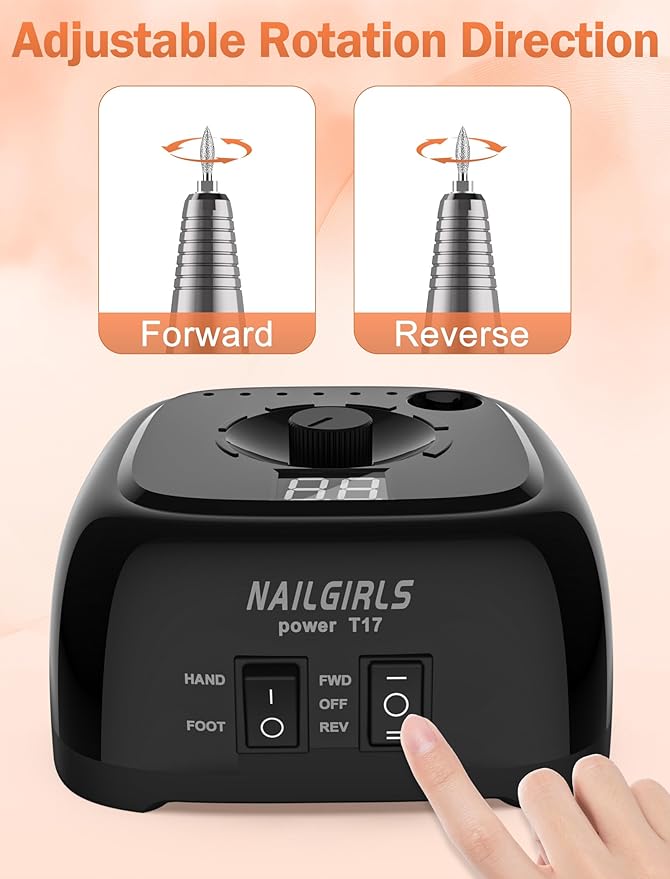 NAILGIRLS Nail Drill，35000RPM Professional Nail Drill Machine with Speed Display，Electric Nail File Set for Acrylic Nails Gel Nails, Polishing Shaping (Black)