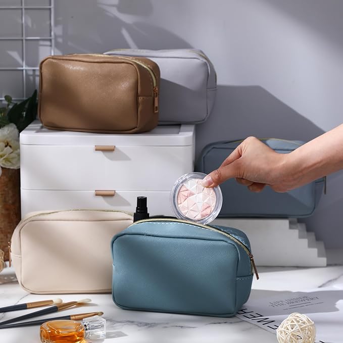 Sweetude 10 Pcs Preppy Makeup Bag Bulk Cosmetic Bag Bridesmaid Gift Wedding Day Bachelorette Party Favor Toiletry Pouch DIY PU Leather Skincare Pouch for Women(Morandi Color)