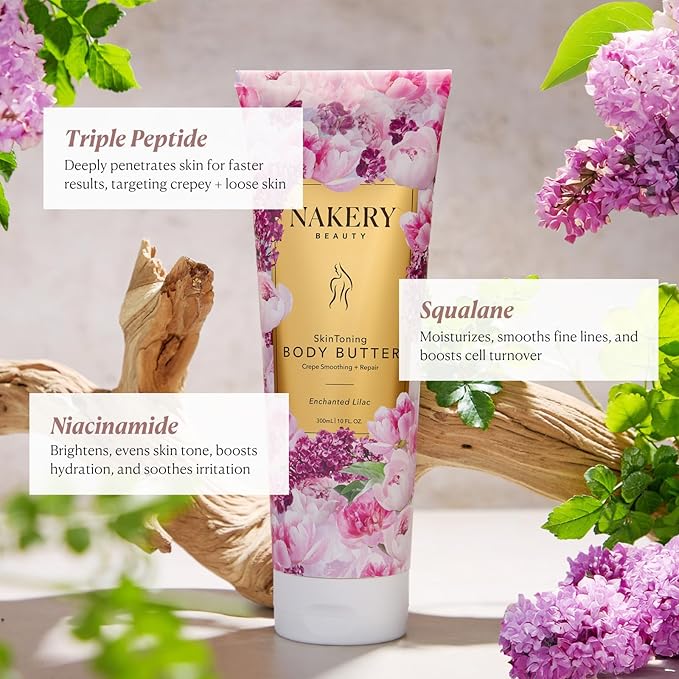 Nakery Skin Toning Body Butter - Firming Body Moisturizer for Women - Peptide Infused Body Cream for Dry & Sagging Skin - Firming Body Cream for Face, Neck, Shoulders, Arms & Legs - Enchanted Lilac