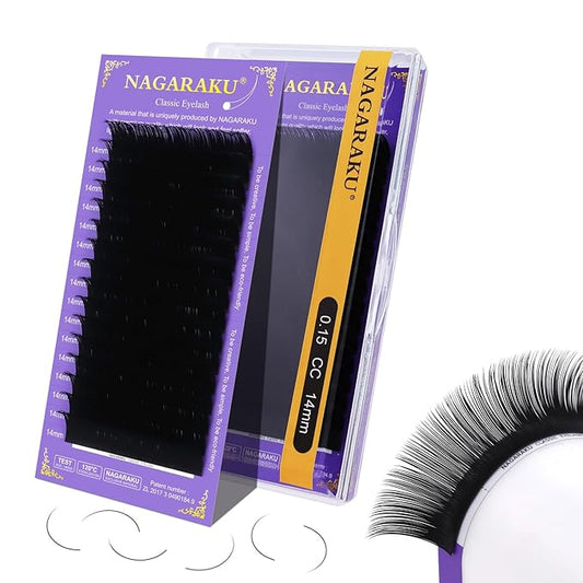 NAGARAKU Eyelash Extensions Individual Lashes Extensions Classic Lash Matte Black 16 Rows Soft Natural Matte Black Professional Beauty Salon Lash Supplies -0.15CC 14mm