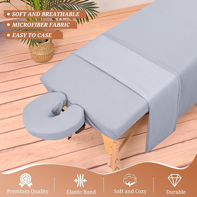 18Pcs 6 Sets Massage Table Sheets Set 3 Piece Set Includes Massage Bed Sheets, Massage Bed Cover Massage Face Rest Cover, Spa Bed Cover Massage Sheets Sets for Beauty Salon and Home Spa (Light Grey)