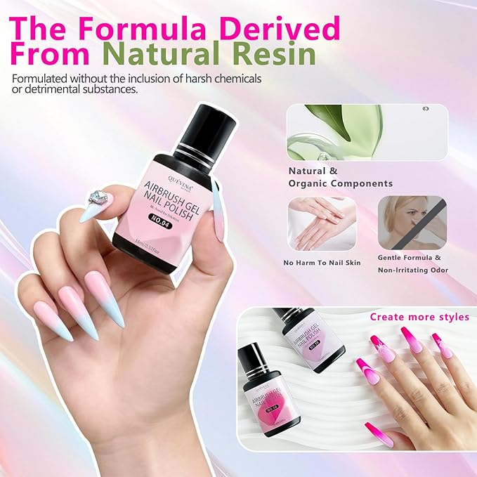 QUEVINA 16 Colors Airbrush Gel Nail Polish Set – Safe, Odorless Formula for Stunning Baby Boomer Nail Art – No Dilution Needed, Long-Lasting & Vibrant Shades 16X15ml