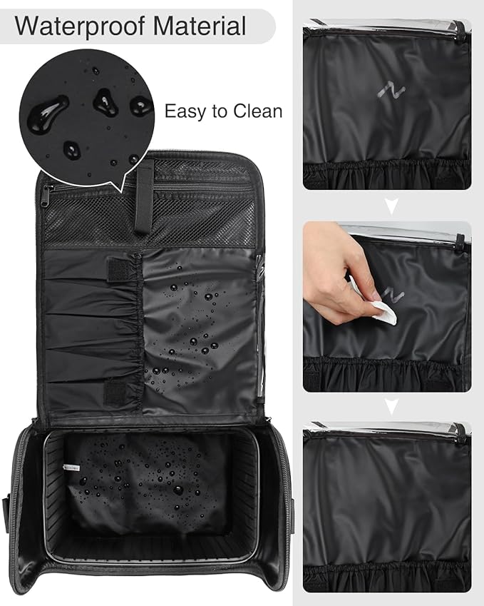 TANTO Makeup Train Case, Large Makeup Bag, Travel Makeup Organizer, Professional Cosmetic Case, Black Leather PU, Adjustable Dividers, Dustproof Design, Waterproof Material, 11.8x9.8x7.8 inches