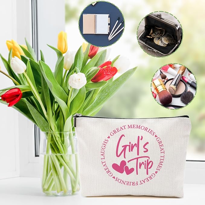 3Pcs Girls Trip Gifts Favors, 2025 Girls Weekend Gifts Funny Makeup Bag, Bestie Gifts Weekend Bag Vacation Cosmetic Bag, Friendship Gifts for Women Bestie BFF, Graduation Wedding Gifts Toiletry Bag