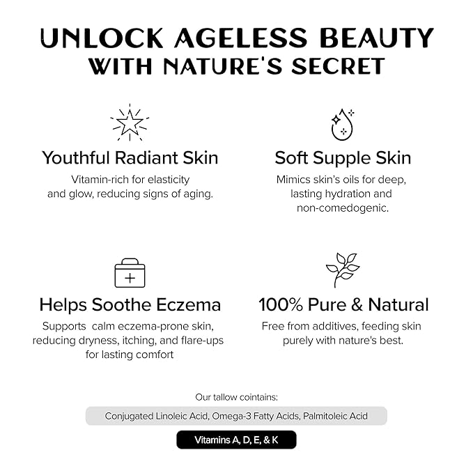 Whipped Tallow Face Moisturizer Pure Suet Beef Tallow Grass Fed Non-Greasy Nourishing Tallow Cream for Sensitive Skin - 4oz