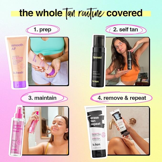 b.tan Dark Self Tanner Kit | Get Tanned Bundle - Best Mousse w/Tanning Mitt Applicator, 1 Hour Express Sunless Foam, Fast Bronzing Glow, No Fake Tan Smell, Vegan, Cruelty Free, 6.7 Fl Oz