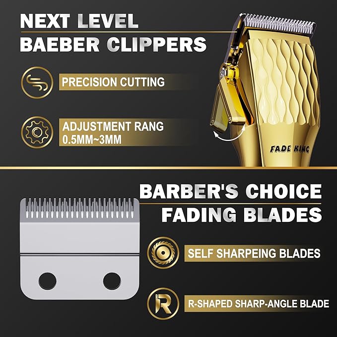FADEKING® Professional Hair Clippers for Men - Cordless Barber Clippers for Hair Cutting, Rechargeable Hair Beard Trimmer with LED Display & Quality Travel Storage Case (Gold)