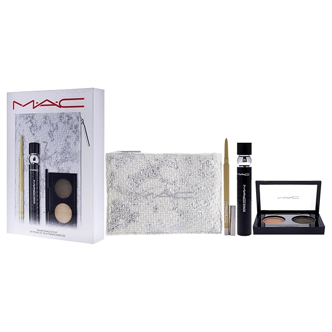 MAC Snowtrance Eye Kit for Women - 4 Pc 0.1oz Eye Shadow Duo, 0.41oz M-A-C Stack Mascara - Black, 0.01oz M-A-C Colour Excess Gel Pencil Eye Liner - Gold Goals, Pouch