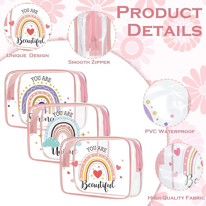 Kacctyen 10 Pcs Rainbow Clear Makeup Bag Women Gifts Inspirational Quotes Waterproof PVC Cosmetic Bags Portable Multifunction Pouch for Graduation Friend Sister Nurse Gift Travel Vacation Organization