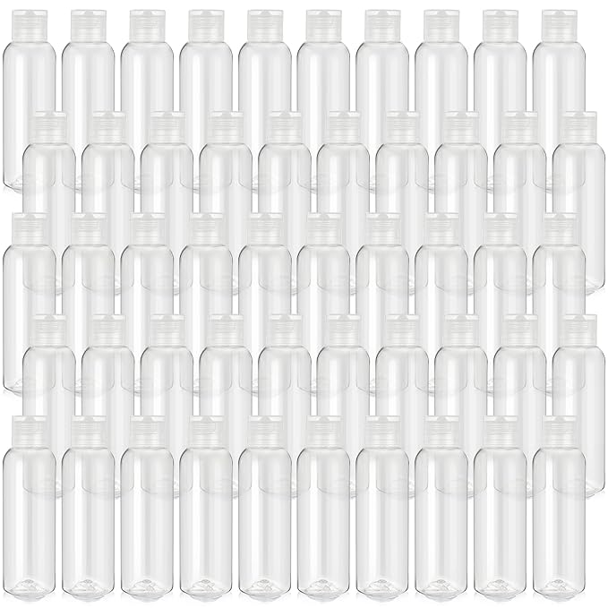 50 Pcs 4oz Empty Plastic Travel Bottles with Disc Top Flip Cap Small Travel Size Bottles Refillable Empty Containers for Shampoo Lotion Liquid Body Soap Cream Toiletries (Clear)