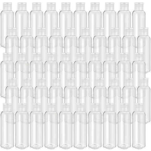 50 Pcs 4oz Empty Plastic Travel Bottles with Disc Top Flip Cap Small Travel Size Bottles Refillable Empty Containers for Shampoo Lotion Liquid Body Soap Cream Toiletries (Clear)