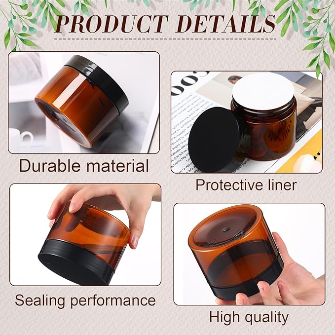 Tanlade 40 Pcs Amber Plastic Jars with Lids Round Cosmetic Containers Amber Jars Refillable Containers for Powder Liquid Food Storage Kitchen Cosmetic Lotion Ointments Creams Essential Oil (10 oz)