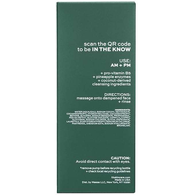 ITK Skincare 2-in-1 Milk-To-Foam Gentle Cleanser - Effective Face Wash + Makeup Remover with Vitamin B5, Pineapple + Coconut Enzymes for Radiant Skin - Cleanse, Remove Excess Makeup + Moisturize Skin