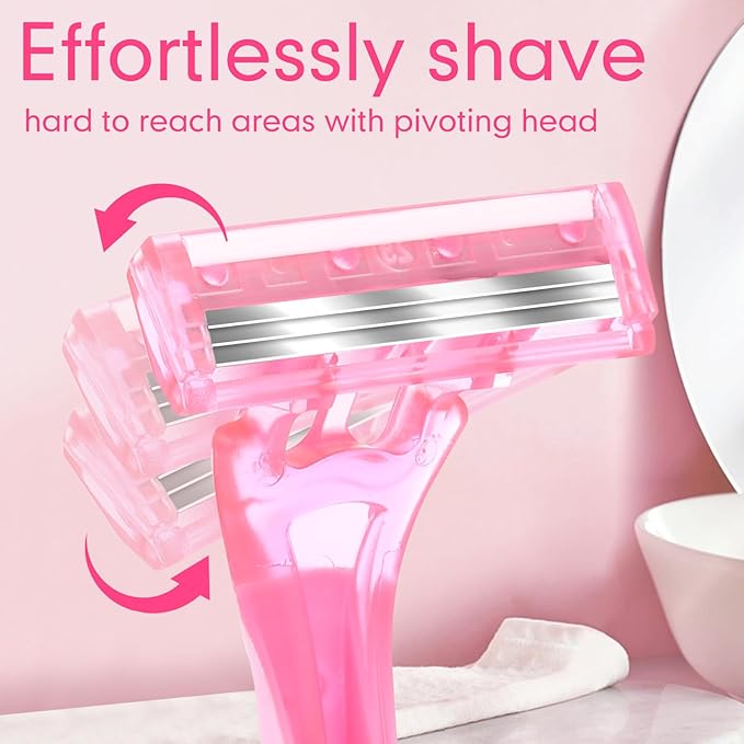 Lasnten 60 Pcs Women's Disposable Razors Bulk 3 Blades Sensitive Skin Razors for a Smooth and Comfortable Shave