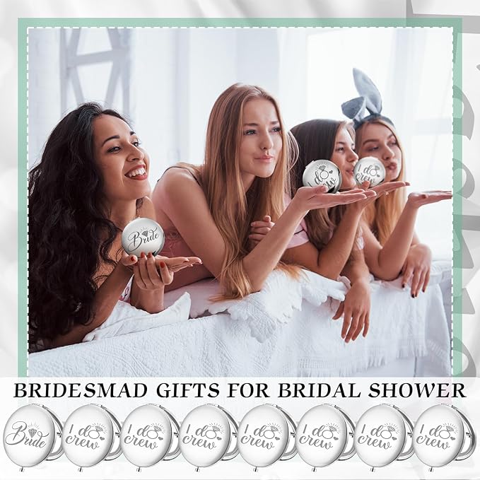 Barydat 10 Pieces Bridesmaid Gifts Set Magnifying Compact Mirror Bride I Do Crew Bridesmaid Proposal Gifts Travel Small Mirror for Purse Makeup Pocket Mirror for Women Wedding Party(Green)