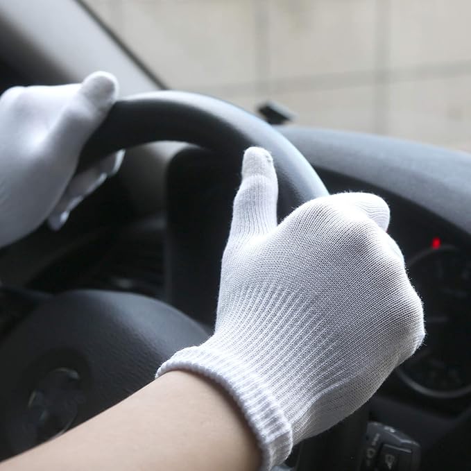 Evridwear Unisex Moisturizing Cotton Gloves with Touchscreen Fingertips for Eczema Beauty Cosmetic Dry Hands Sensitive Irritated Skin Therapy Overnight Bedtime, 6 Pairs, Lightweight-White, XS