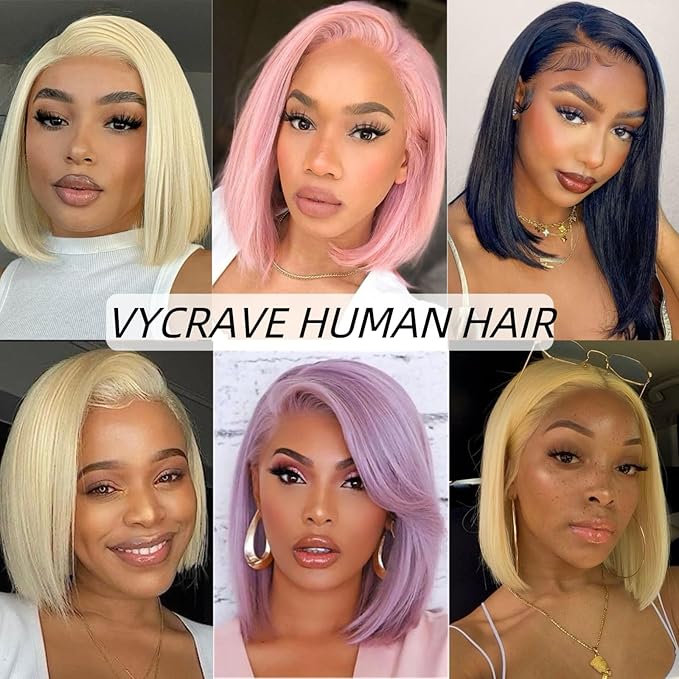 Blonde Bob Wig Human Hair 13X4 HD Transparent 613 Lace Front Wig Human Hair 180% Density 10 inch Lace Frontal Wigs Human Hair Pre Plucked with Baby Hair Glueless Short Straight 613 Bob Wigs for Women