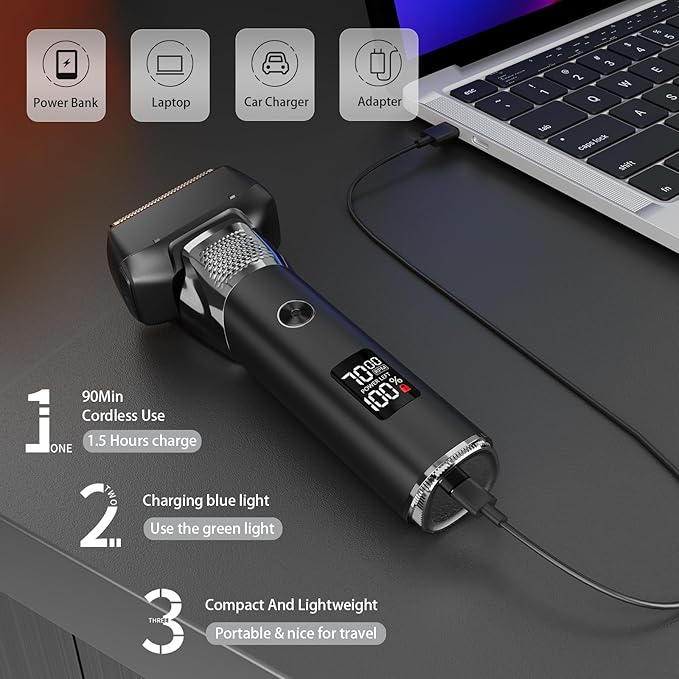 Electric Foil Shavers for Men Rechargeable Electric Razor Cordless Dry Wet Shavers Beard with Pop-Up Trimmer Travel Foil Shaver as Father Husband Boyfriend Gift 2408Black