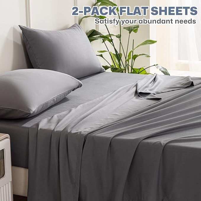 Lavisun Flat Sheets 2 Pack,Hotel Quality Flat Bed Sheets,Brushed Microfiber Bed Sheets, Bulk Sheets for Massage, Home, Dorm (Dark Grey,Twin)