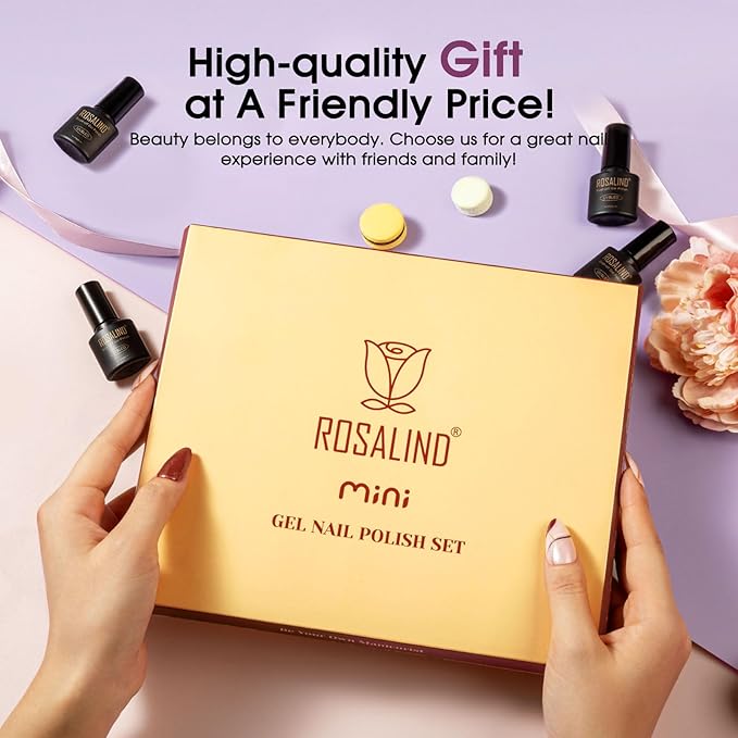 ROSALIND 24pcs Gel Polish Set with 4 Bottles of Base and Glossy Matte Glitter Top Coat Brown Purple Gel Nail Set Suitable for All Seasons