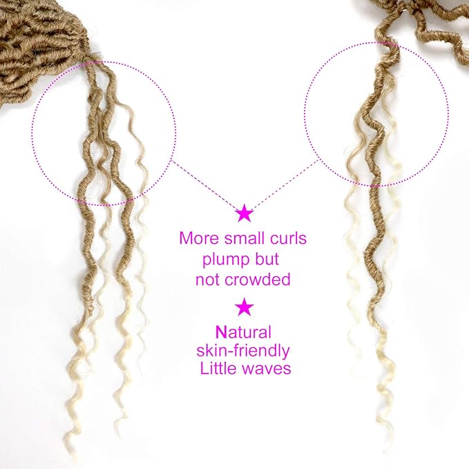 Aipin New Goddess Locs Crochet Hair 14 Inch Boho River Locs Hippie Locs Wavy Crochet With Curly Hair In Middle And Ends Braids Hair Extensions(8 Packs,14 inch,T27/613)