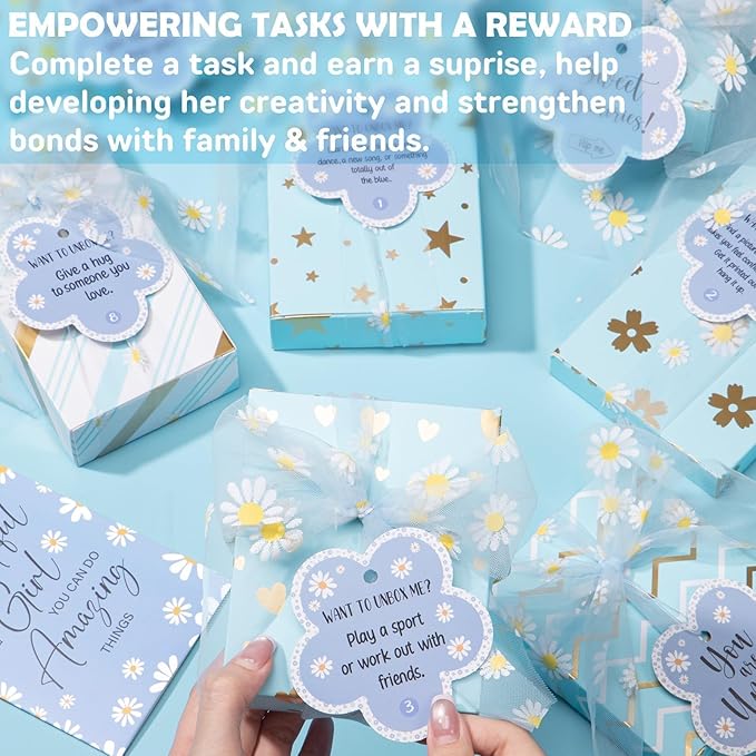 Birthday Gifts for Teen Girls - 8 PCS Graduation Gifts Basket for Tween Teen Girls, Teen Girl Gifts Trendy Stuff Fun Girl Empower Gift Box w/Task Tag, Make up Brushes Makeup Bag for Niece Daughter Her