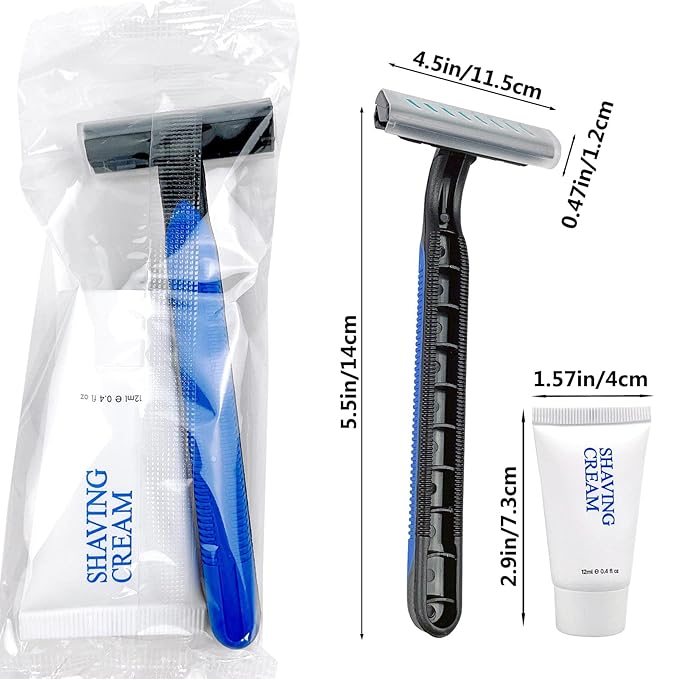 Disposable Razors in Bulk Shaving Kit Twin Blade Razors and Cream(12g), Individually Wrapped Toiletries Amenities for Hotel, Airbnb, Homeless, Shelter, Camping and Travel (102 Pack)