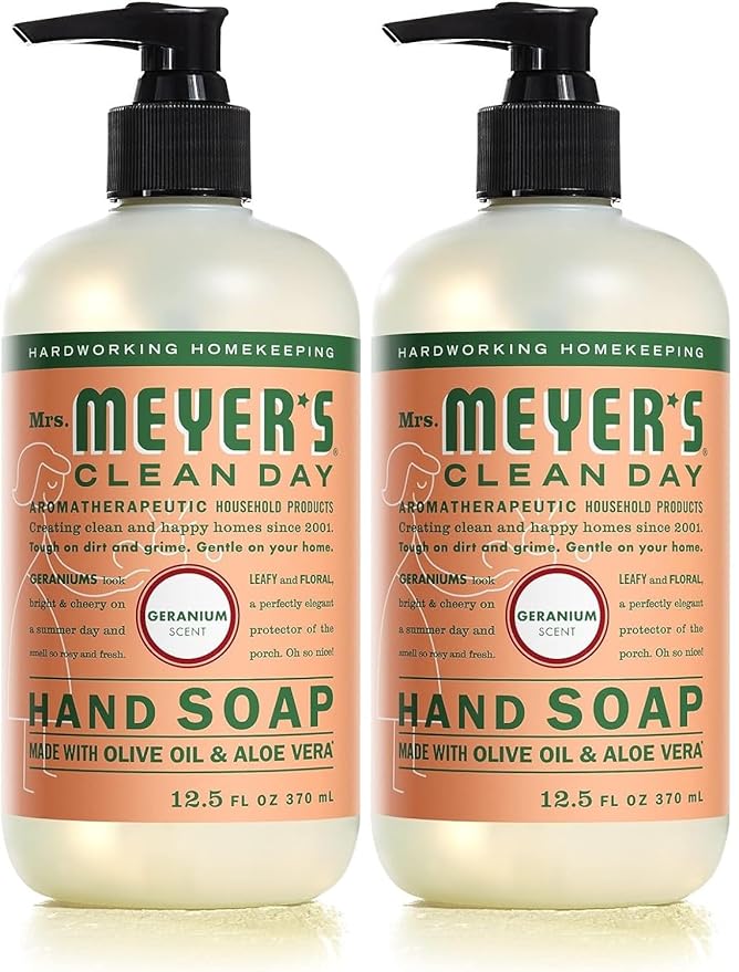 MRS. MEYER'S CLEAN DAY Hand Soap, Geranium, Made with Essential Oils, 12.5 oz- Pack of 2