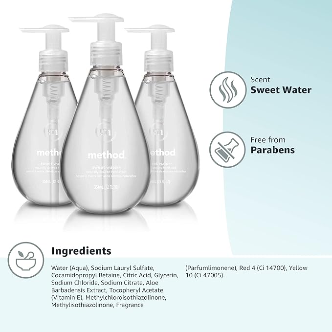 Method Gel Hand Soap, Sweet Water, Biodegradable Formula, 12 fl oz (Pack of 3)