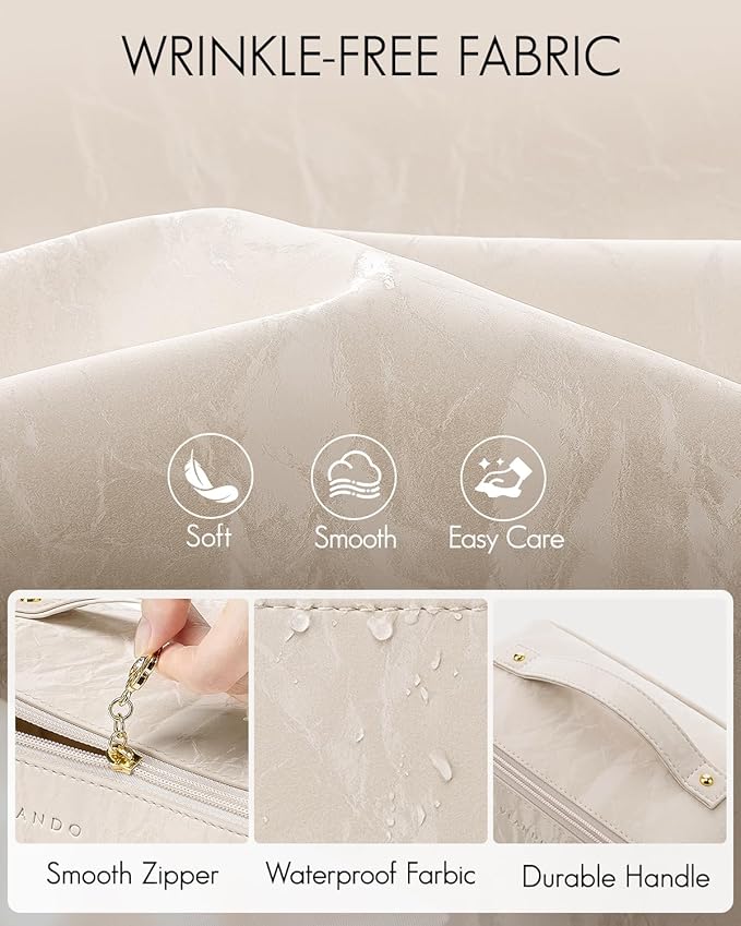 Vlando Makeup Bag,Travel Makeup Bag Christmas Gifts for Women Travelers Open Flat Make up Organizer,Gift Ideas for Girls,Sister(Cream White)