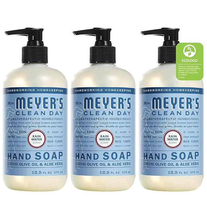 MRS. MEYER'S CLEAN DAY Hand Soap, Made with Essential Oils, Biodegradable Formula, Rain Water, 12.5 fl. oz - Pack of 3