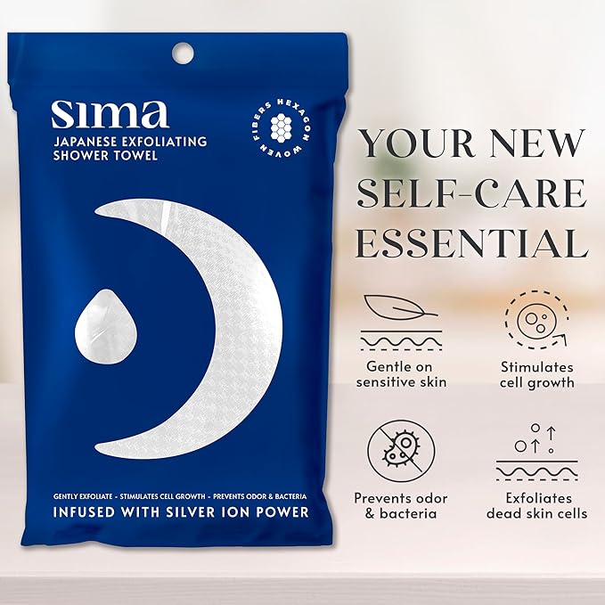 Sima - Bundle - Exfoliating Face & Body Scrub Towel White + Gentle Face Cloth