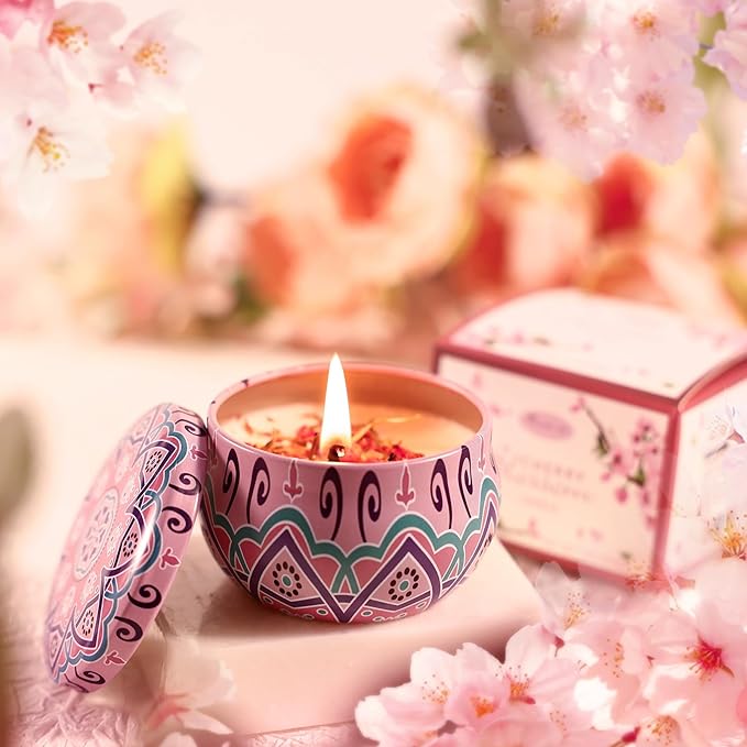 Bath and Body Gift Set for Women - Luxurious Home Spa Gift Set, Japanese Cherry Blossom Scented 7-Piece Set Including Shower Gel, Body Lotion, Bath Oil, Bath Salt, Soap, Bath Bombs, and Candle