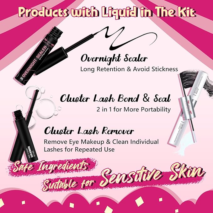 DIY Lash Extension Kit Lash Clusters Kit with 360 Pcs Individual Lashes Lash Bond and Seal Overnighter Sealer Lash Remover Eyelash Applicator Lash Brush for Beginner(30D+40D-D-10-16mix Kit)