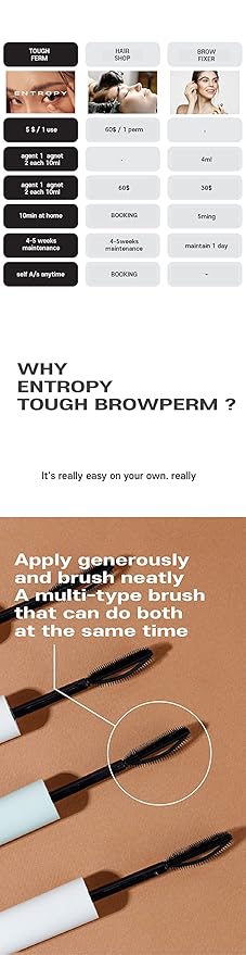 ENTROPY MAKEUP Tough Brow Lift Perm Kit, At-Home DIY Brow Lamination Kit for Fuller, Defined Eyebrows, Long-Lasting, Up to 6 Weeks, Hypoallergenic, Beginner-Friendly, Professional Results, 0.88 Oz