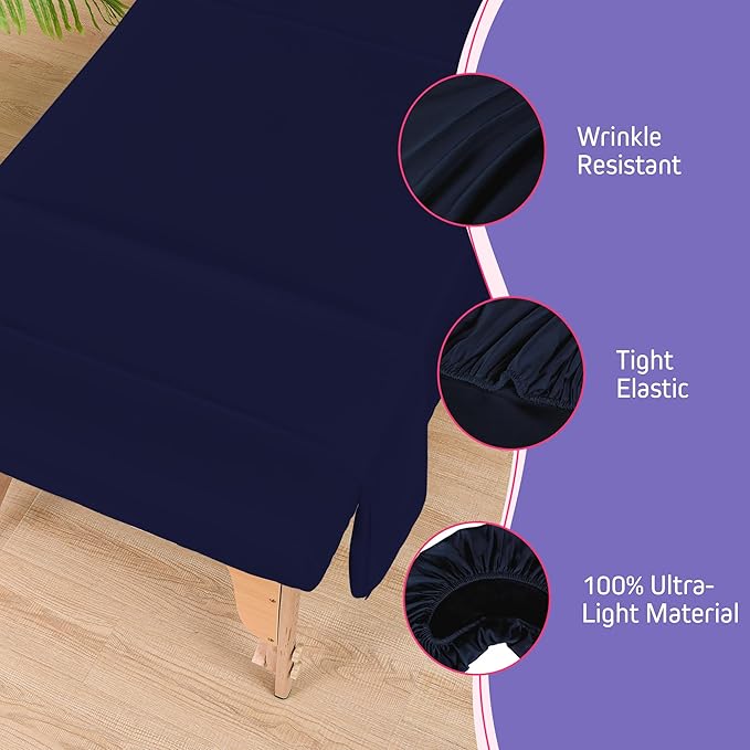 Massage Table Sheets Sets – 4 Set Bundle, 120GSM Double Brushed Microfiber, Premium Massage Sheets Sets, Spa Bed Sheets for Esthetician, Wrinkle & Oil Resistant, Dark Blue