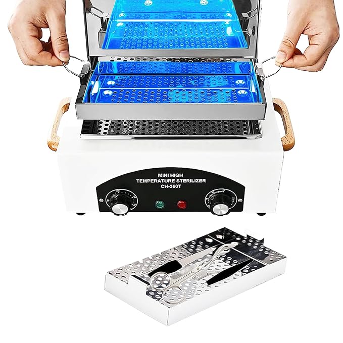 High Temperature Cleaning Box with Timer, Nail Salon Metal Tool Cleaning Box with Handle, 110V 300W 1.5L Dry Heat Cabinet with Stainless Tray for Beauty Hair Nail Metal Tools Cleaning…