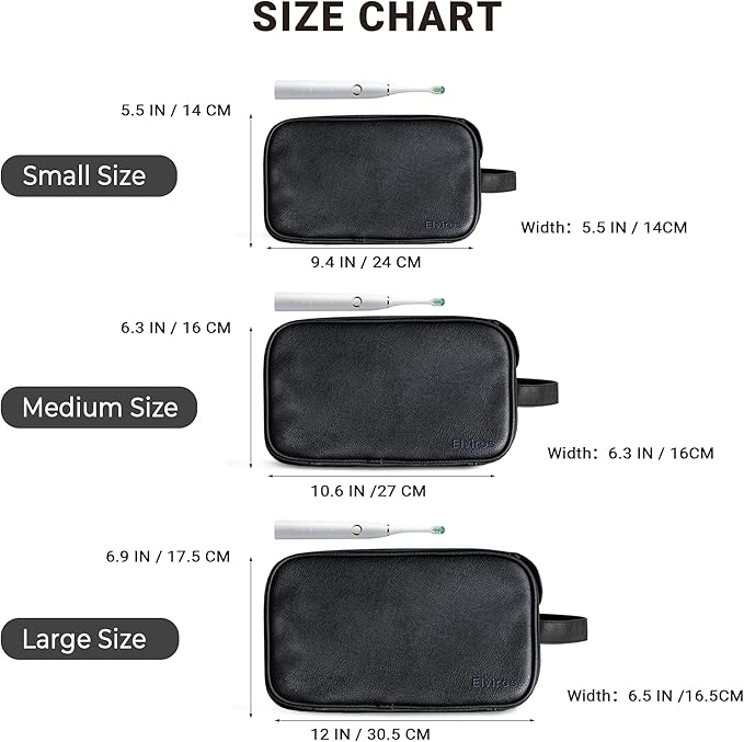 Elviros Toiletry Bag for Men, Large Travel Shaving Dopp Kit Water-resistant Bathroom Toiletries Organizer PU Leather Cosmetic Bags (Medium, Black)