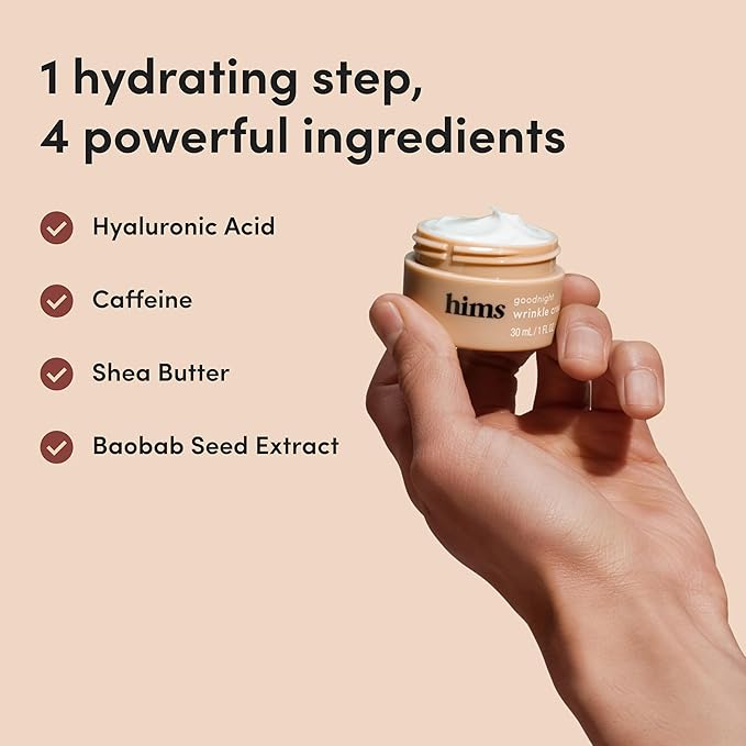 hims Goodnight Wrinkle Cream for Men - Hydrating Men's Face Moisturizer with Hyaluronic Acid, Shea Butter & Caffeine - Reduces Wrinkles While You Sleep - 1 fl oz