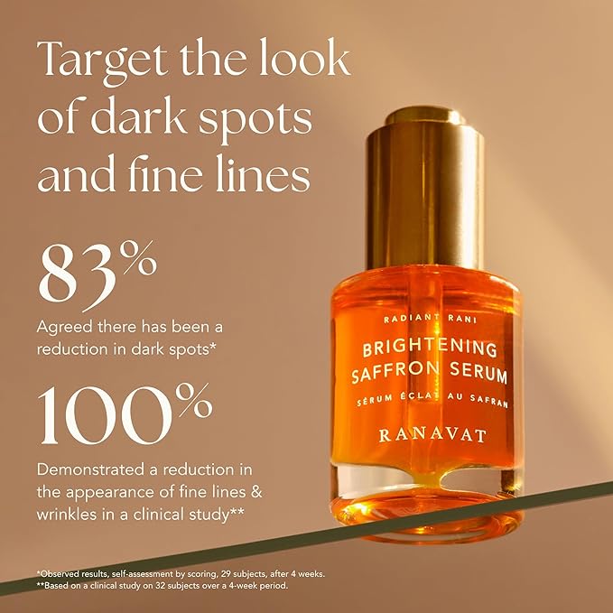 RANAVAT Brightening Saffron Face Serum - Discoloration Correcting Facial Serum, Dark Spot Corrector, Vitamin C Alternative & Hyperpigmentation Treatment - Leaves Skin with a Healthy Glow (0.17 oz)
