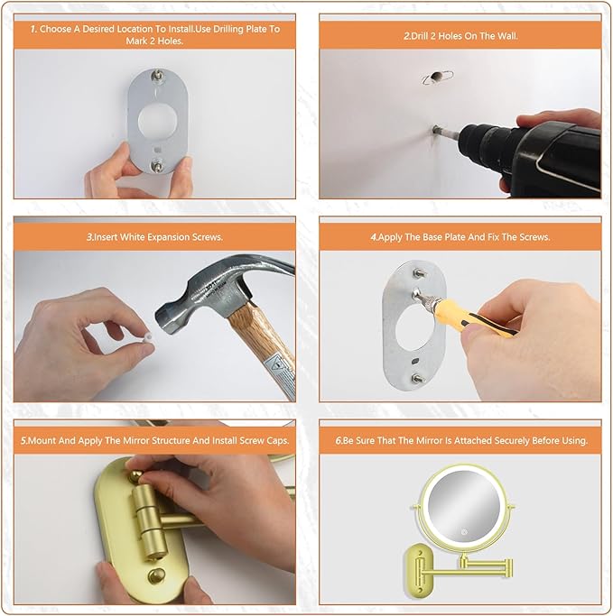 1X/20X Wall Mounted Makeup Mirror with Light, 8" Double-Sided Magnifying Mirror, 3 Color Lights Touch Dimmable Vanity Mirror with 360° Extension Rotation Foldable 14.5 Inch Arm for Bathroom