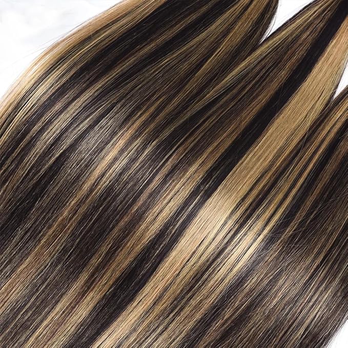 P1B/27 Straight Bundles Highlight Straight Human Hair Bundles Black and Blonde Two Tone Brazilian Human Hair Extensions Soft and Silky for Women 8 10 12 Inch